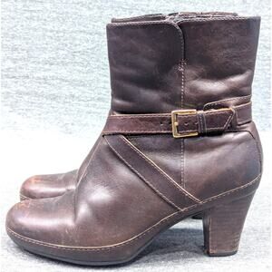 CLARKS Artisan Womens Boots - Brown, Leather, Ankle, Heel, Zip, Size 6.5